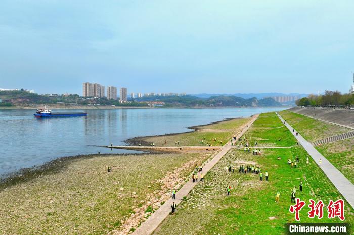 在宜昌城區(qū)長(zhǎng)江岸畔，市民化身“護(hù)江使者”沿江而行 周星亮 攝