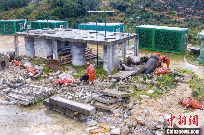 搜救犬、無(wú)人機(jī)配合救援行動(dòng)?！〔虦Y藝 攝